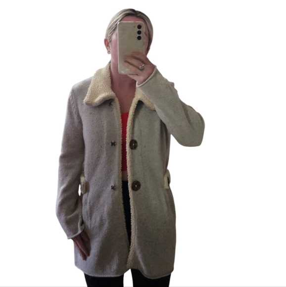 MARTINEZ Cotton blend Sweater jacket marbled grey with sherpa collar. Size S/M - Picture 3 of 15